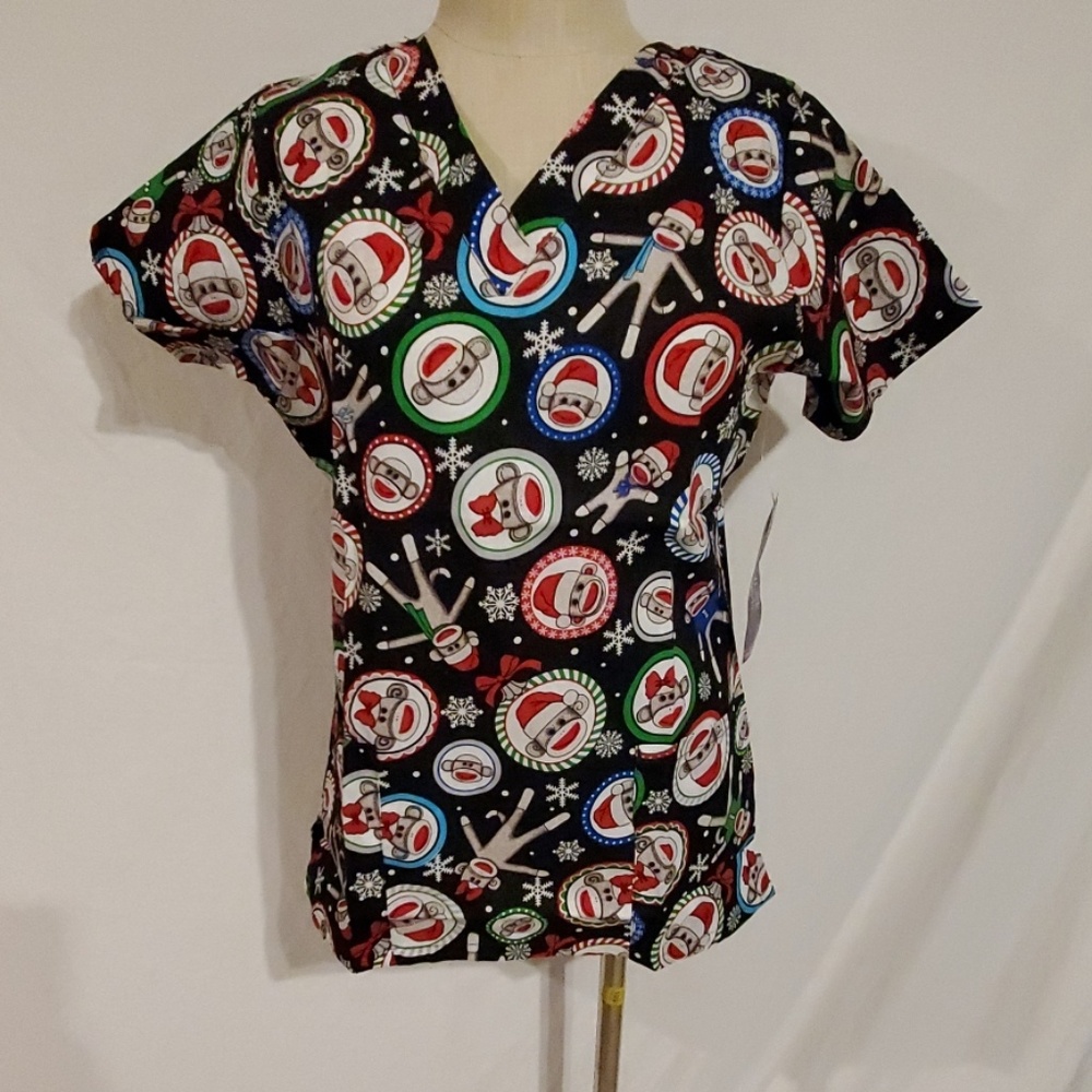 Impulse Scrub  Top Christmas Sock Monkey